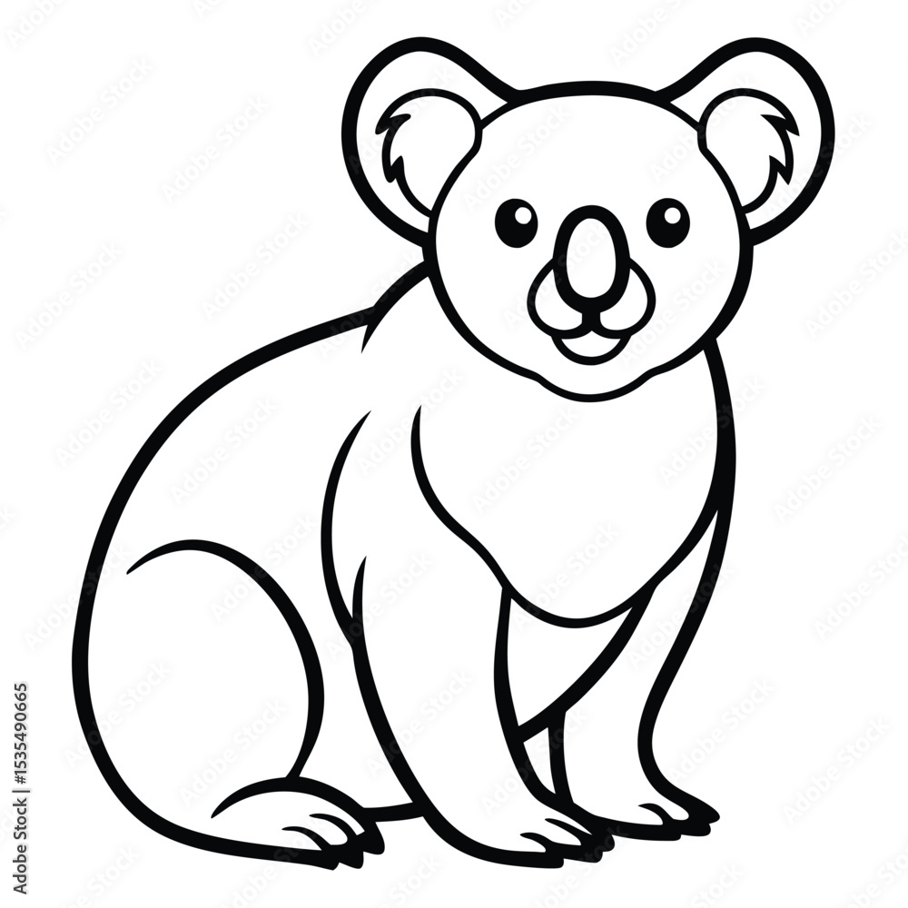 Naklejka premium Adorable black and white illustration of a sitting koala bear cartoon character