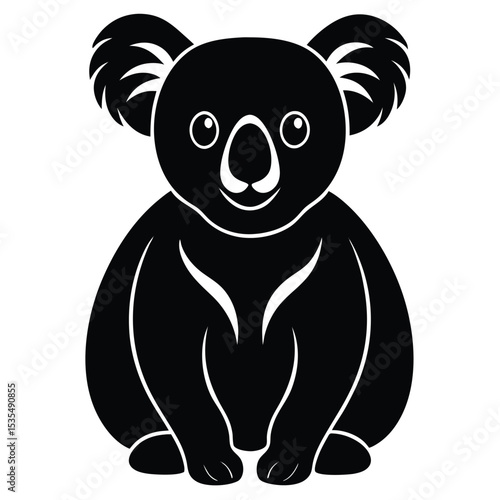 Adorable black and white koala bear sitting upright on a plain white background