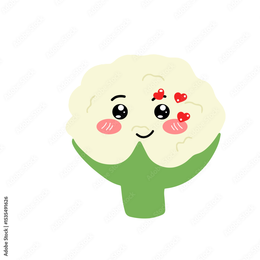 Various Cauliflower expressions of cartoon illustrations. cute and adorable emoticons of fruits and vegetables style Various Cauliflower expressions of cartoon illustrations. cute and adorable emoticons of fruits and vegetables style