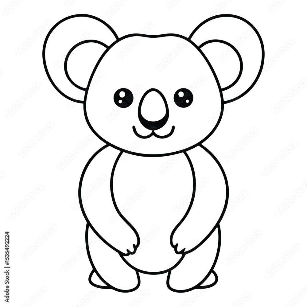 Fototapeta premium Adorable simple outline illustration of a cute standing cartoon koala bear on white background