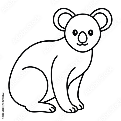 Adorable simple outlined illustration of a koala bear sitting and looking towards the viewer