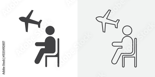 Traveler sitting in the airport lounge icon Line graphics illustration