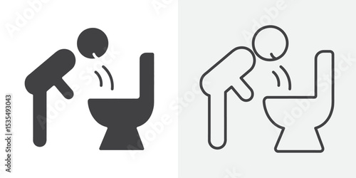 vomiting in bathroom icon Line graphics illustration
