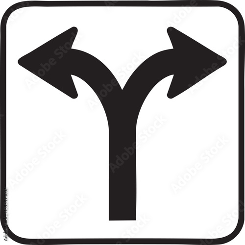 Decision Point A Black and White Sign with Arrows Pointing Left and Right within a Rounded Square