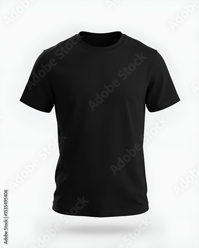 Plain Black T-Shirt on White Background for Mockup or Design