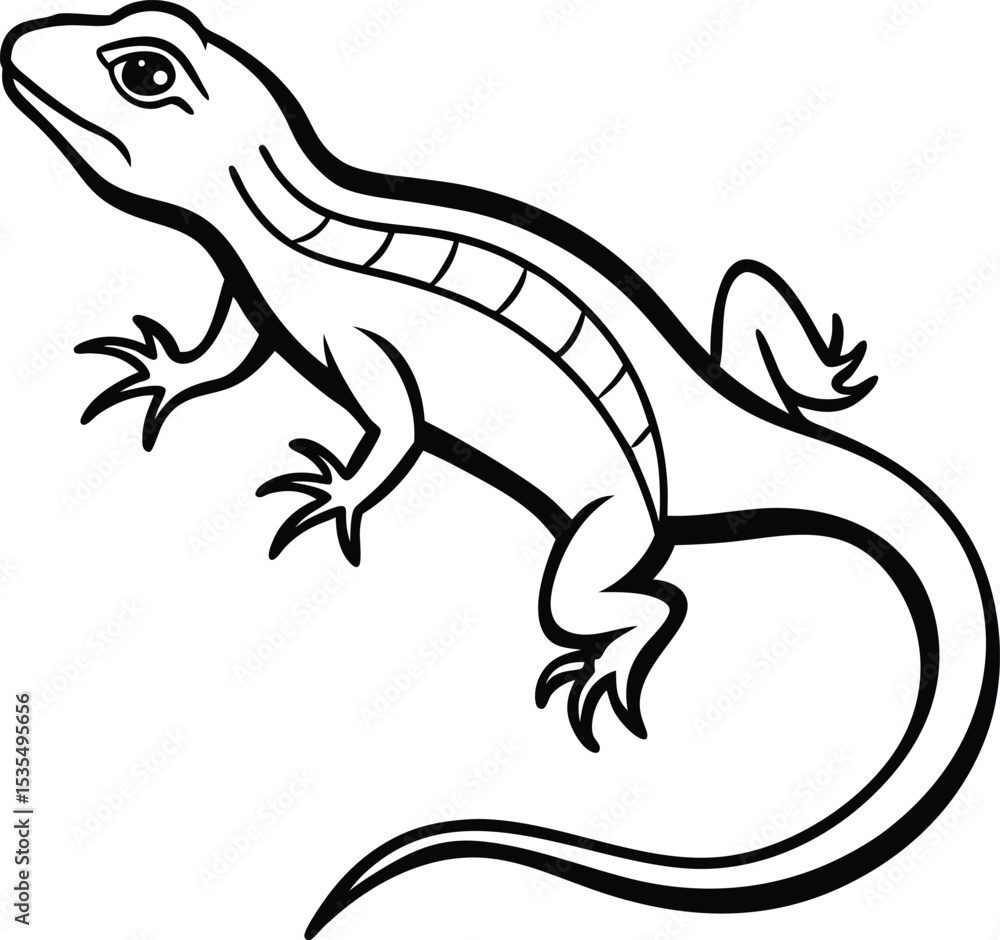 Fototapeta premium Lizard black silhouette on white background 