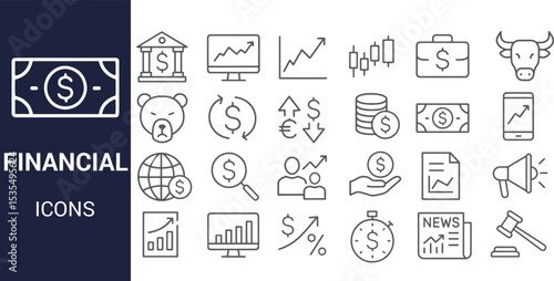 Comprehensive Collection of Financial Icons Banking, Investment, and Market Trends