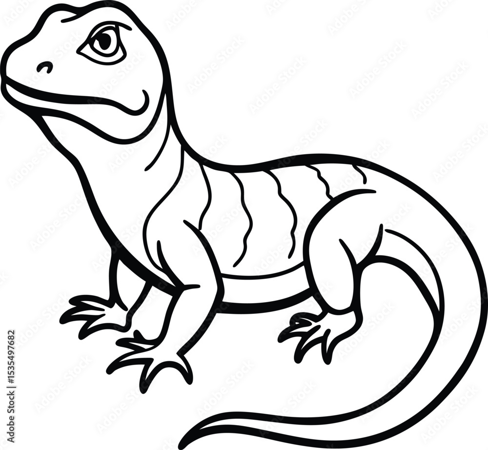 Fototapeta premium Monitor Lizard black silhouette on white background 