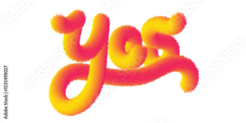 Vector typography of the word “Yes” with furry texture and vibrant gradient colors. Ideal for modern design, pop art, and expressive visual content.
