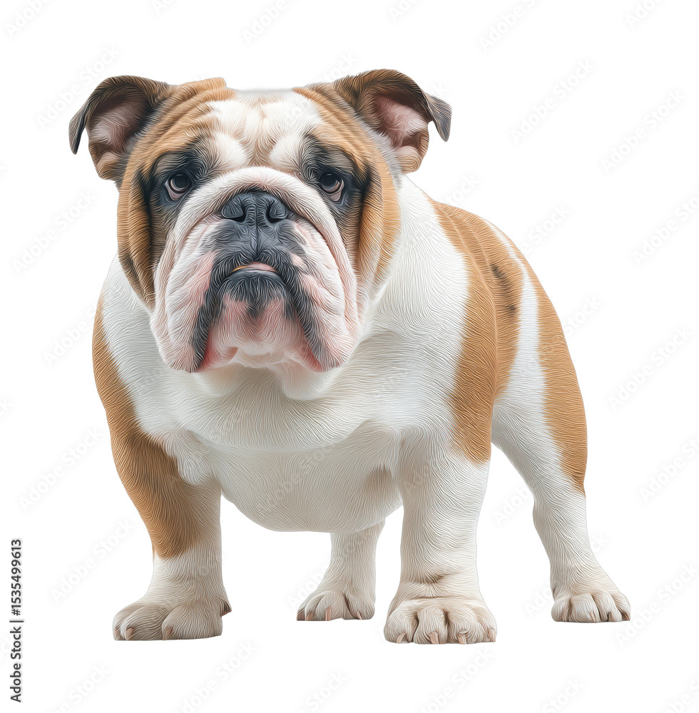 Fototapeta premium Charming english bulldog in standstill pose with wrinkled expression