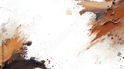 A creative asymmetrical paint splatter frame in warm earth tones, symbolizing artistic expression and abstract texture