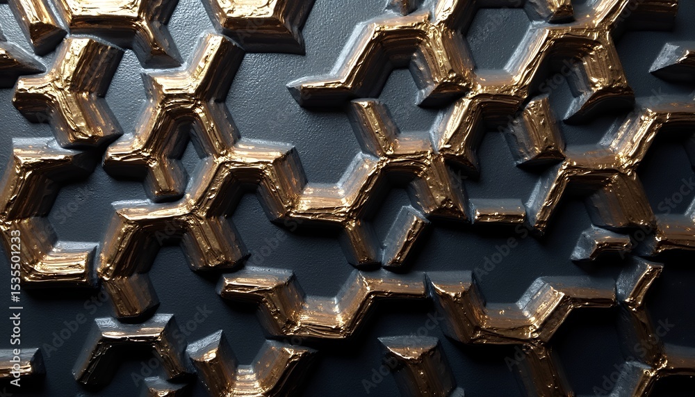 Abstract Metallic Hexagonal Pattern on Dark Surface for Modern Design Abstract Metallic Hexagonal Pattern on Dark Surface for Modern Design