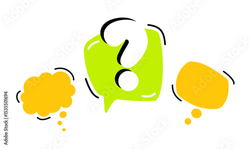 A square with Circle, question marks. And the answers to them. The concept of frequently asked questions.