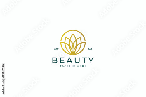 Beauty Logo with Yoga and Spa Business Concept Lotus Floral Nature Leaf Flower Luxury Circle Shape
