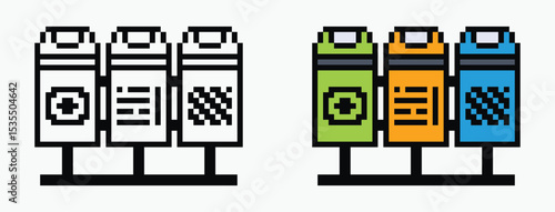 set rubbish bin pixel art icon vector illustration.