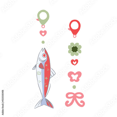 Keychain fish and ribbon cute aesthetic 