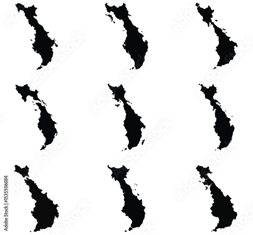 Nine Variations of a Silhouette Map of Vietnam