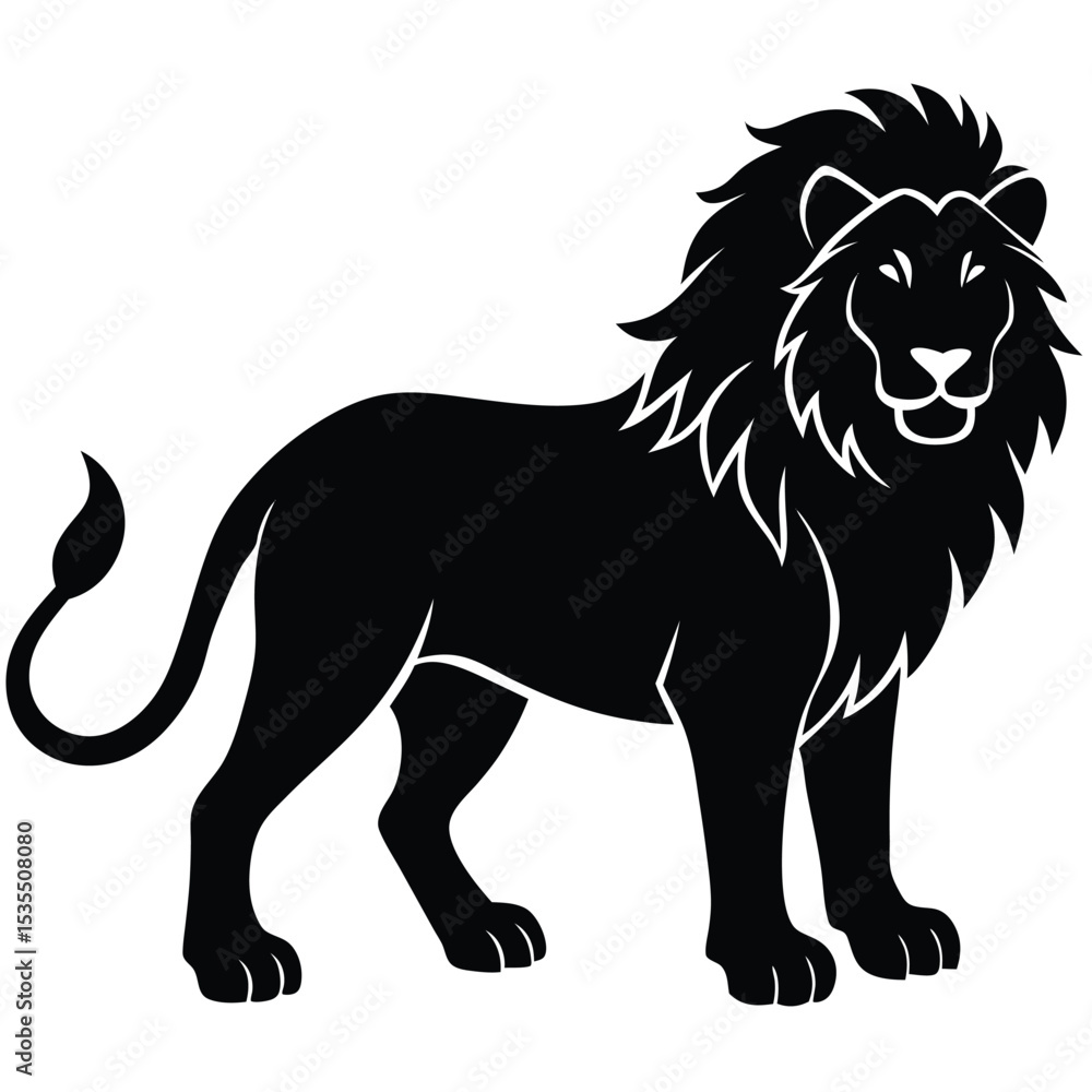 Obraz premium Majestic silhouette of a lion in black and white suitable for logos and designs
