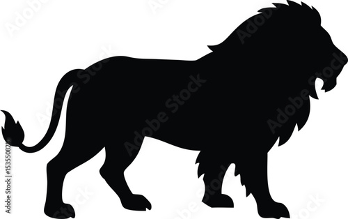 Majestic silhouette of a powerful lion roaring in a proud and confident stance