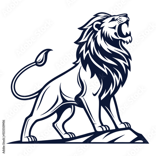 Powerful roaring lion emblem vector illustration depicting strength and dominance on white background