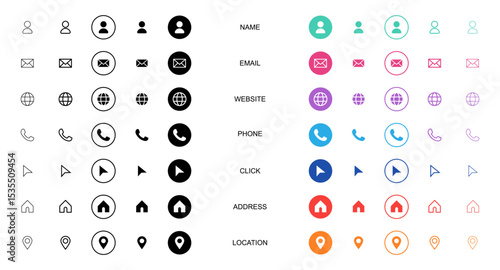 Collection of business card icons in various styles