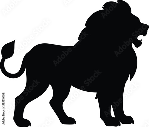 Silhouette of a majestic lion with open mouth stance showing strength and royalty