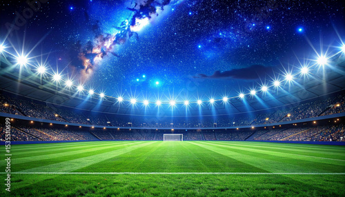 Football stadium in space. An imaginary stadium is modelled and rendered.