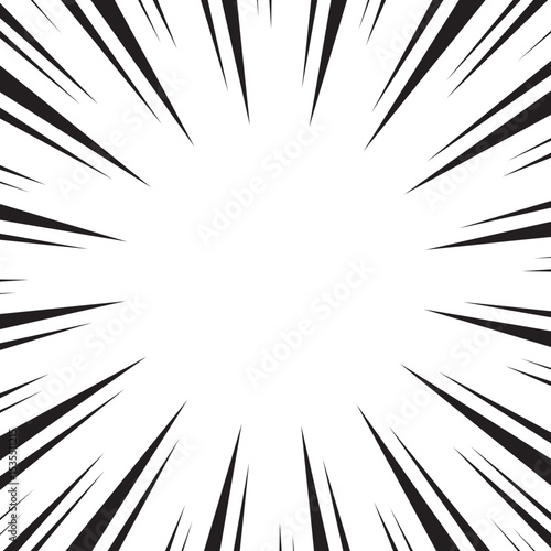 Manga comic explosion, motion or movement effect, vector background. Manga anime cartoon radial speed lines and abstract pattern for comic book burst, flash ray or explode bang action