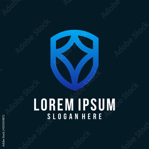 Gradient blue abstract shield logo with geometric lines