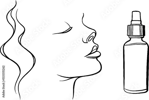 Line art illustration of gua sha stone and skincare elements for beauty and wellness design