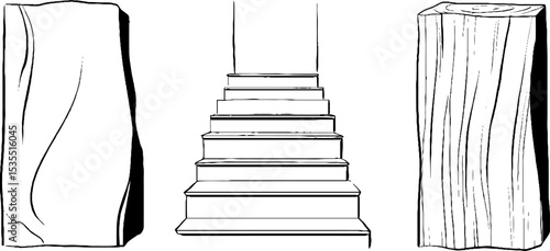 Minimalist line art illustration set featuring abstract concrete block designs