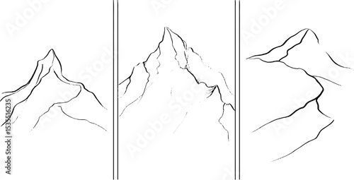 Minimalist mountain contour line art set for nature-inspired design