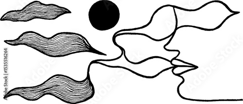 Abstract night mist line art set featuring moon and flowing shapes for creative design