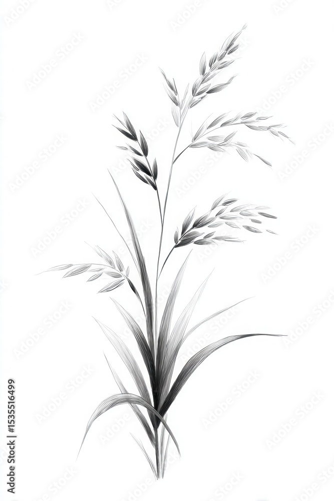 Obraz premium Black and White Artistic Illustration of a Delicate Grass Plant