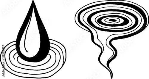 Minimalist line art set featuring raindrop and puddle designs