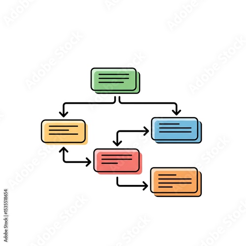 Colorful Flowchart Illustrating a Process Workflow Diagram for Business Planning and Project Management