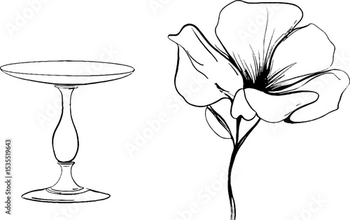 Elegant line art illustration of taper holder and floral motif for decor design