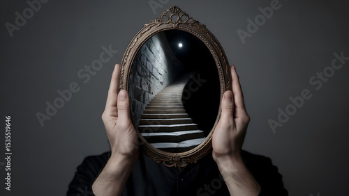 Endless Descent: A Darkly Lit Portrait of Reflection