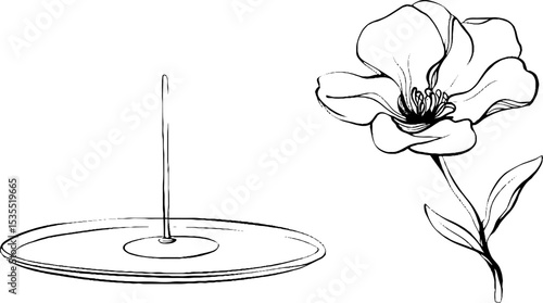 Elegant line art of taper holder and flower for minimalist interior and design projects