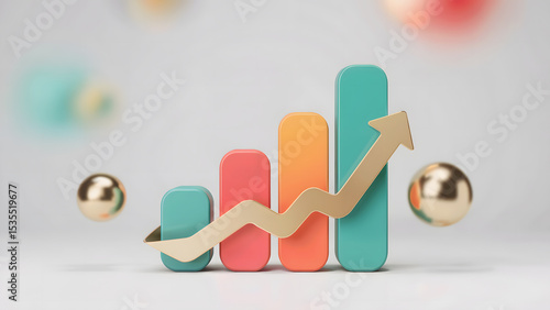 Modern 3D Financial Bar Chart: Growth, Prosperity & Abstract Geometry