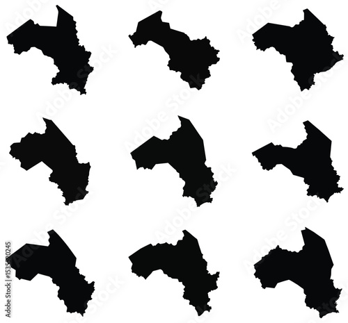 Nine Black Silhouette Maps of a Region