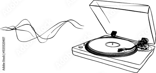 Vintage vinyl turntable line art illustration for music lovers and retro design