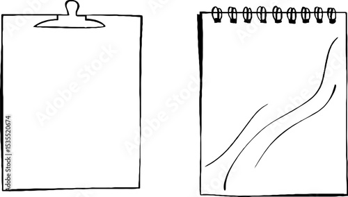 Minimalist line art of clipboard and notepad for office and school design