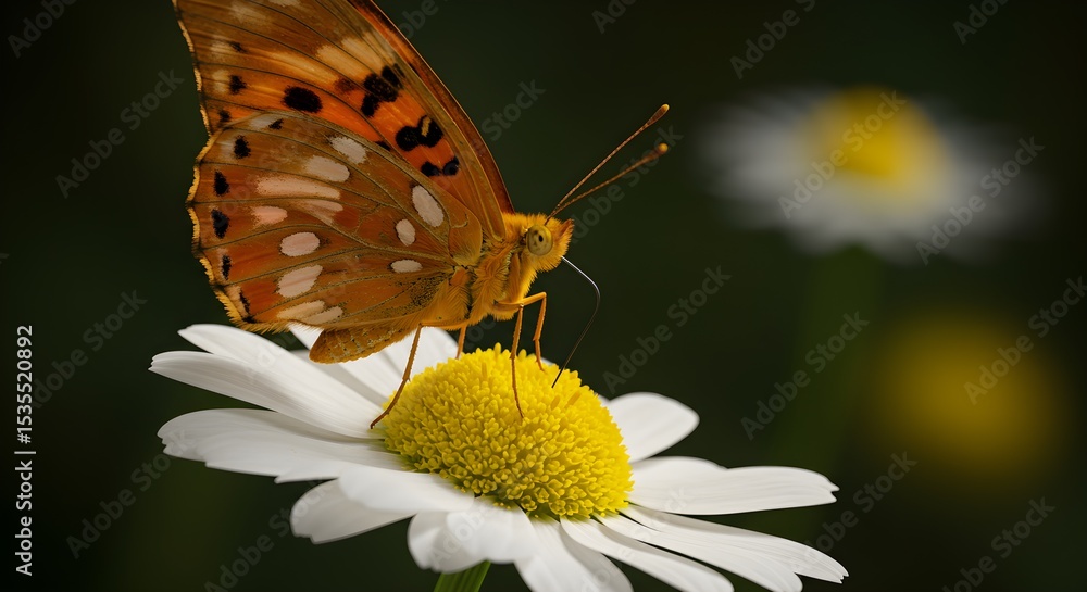 Obraz premium Fritillary Butterfly on Chamomile – Macro Shot