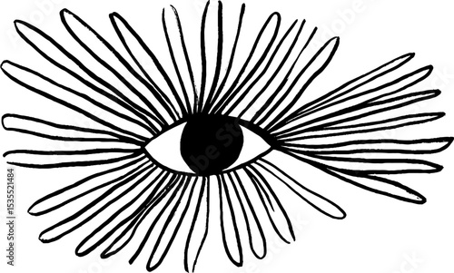 Elegant abstract sunburst line art with eye motif