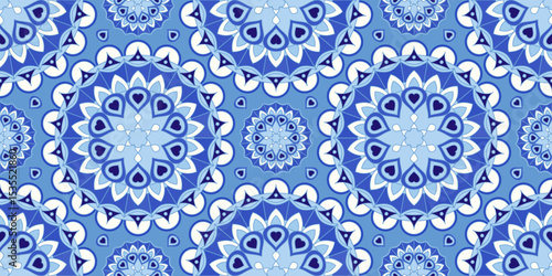 Seamless pattern with traditional Indian floral ornament for fabric swatch or wrapping paper. Vector abstract kaleidoscopic background