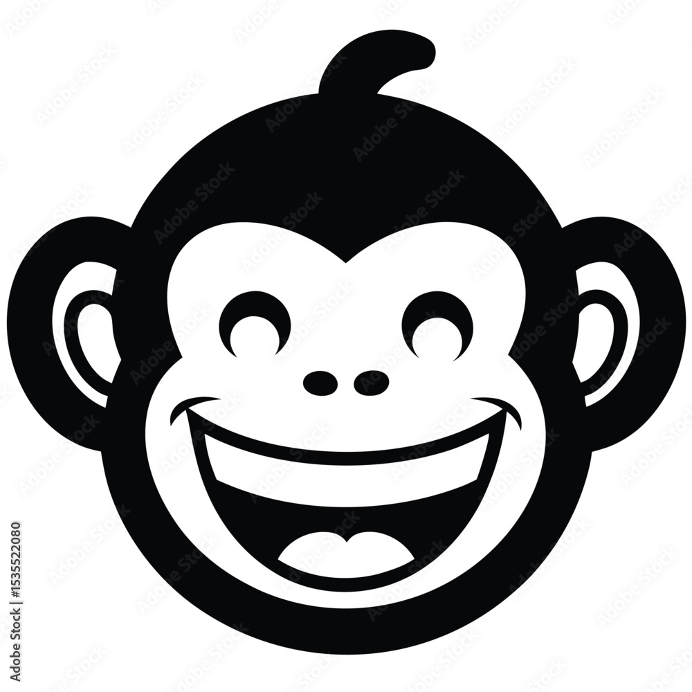 Smiling monkey face vector graphic in black and white perfect for fun designs Smiling monkey face vector graphic in black and white perfect for fun designs