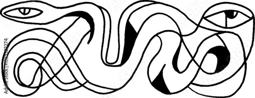 Artistic line art of intertwined snakes forming an intricate border design