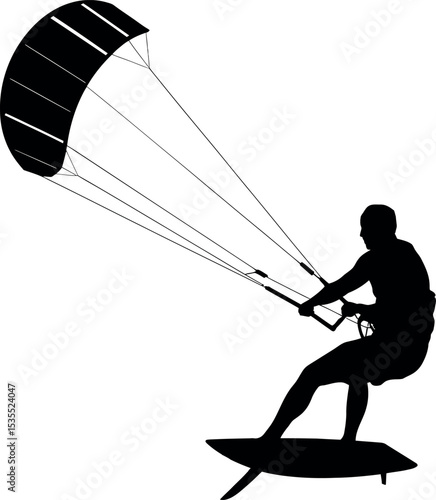 Kitesurfing silhouette on white background 