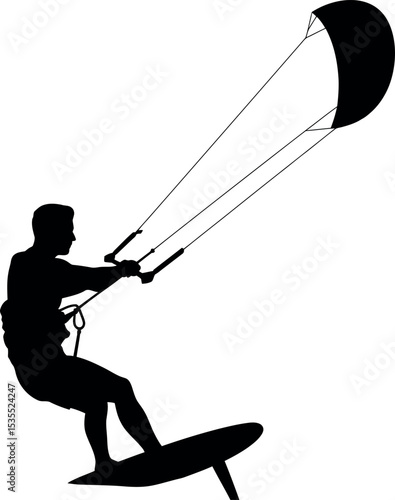 Kitesurfing silhouette on white background 